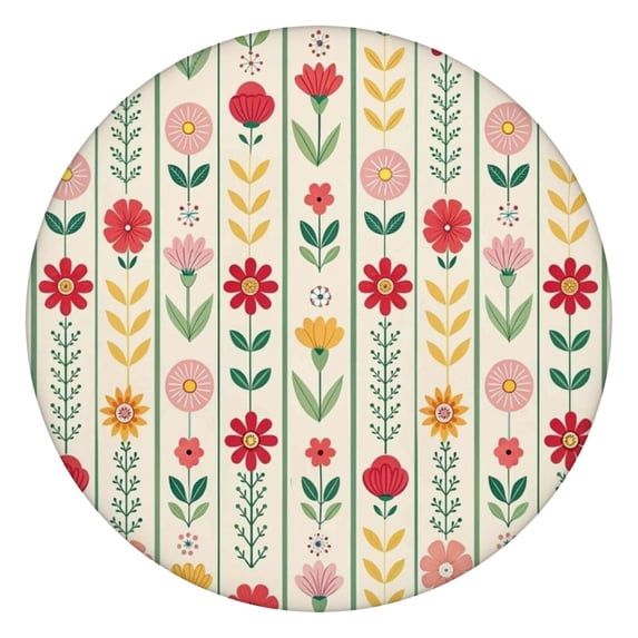 Pioneer Flower Floral Print Pattern Round Fitted Tablecloth with Elastic Edge,Dining Table Cover Waterproof,Outdoor Round Tablecloth for Camping,Dining,Indoor and Outdoor