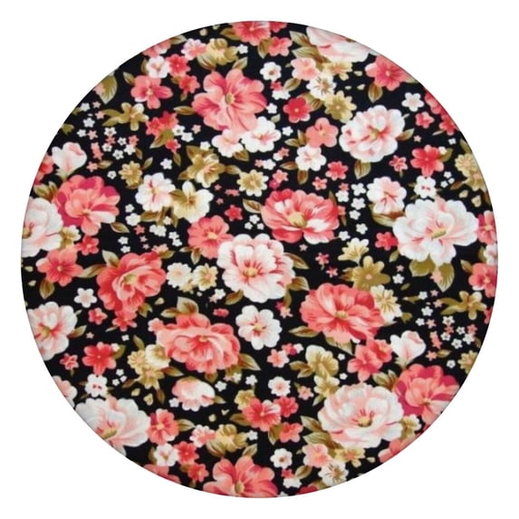 Pioneer Flower Floral Print Pattern Round Fitted Tablecloth with Elastic Edge,Dining Table Cover Waterproof,Outdoor Round Tablecloth for Camping,Dining,Indoor and Outdoor