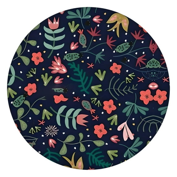 Pioneer Flower Floral Print Pattern Round Fitted Tablecloth with Elastic Edge,Dining Table Cover Waterproof,Outdoor Round Tablecloth for Camping,Dining,Indoor and Outdoor