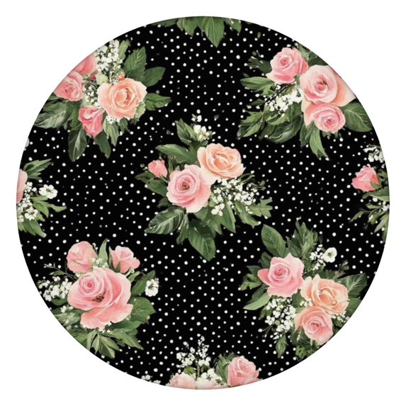 Pioneer Flower Floral Print Pattern Round Fitted Tablecloth with Elastic Edge,Dining Table Cover Waterproof,Outdoor Round Tablecloth for Camping,Dining,Indoor and Outdoor