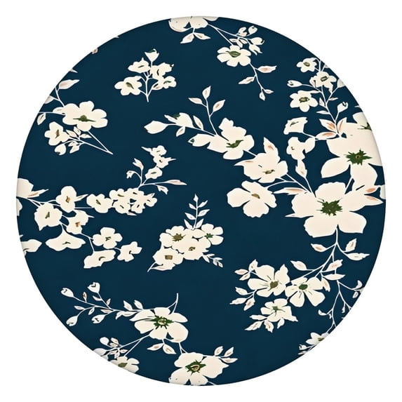 Pioneer Flower Floral Print Pattern Round Fitted Tablecloth with Elastic Edge,Dining Table Cover Waterproof,Outdoor Round Tablecloth for Camping,Dining,Indoor and Outdoor