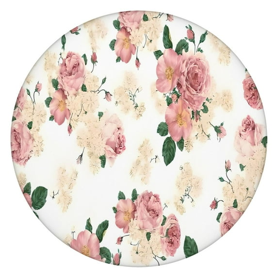 Pioneer Flower Floral Print Pattern Round Fitted Tablecloth with Elastic Edge,Dining Table Cover Waterproof,Outdoor Round Tablecloth for Camping,Dining,Indoor and Outdoor