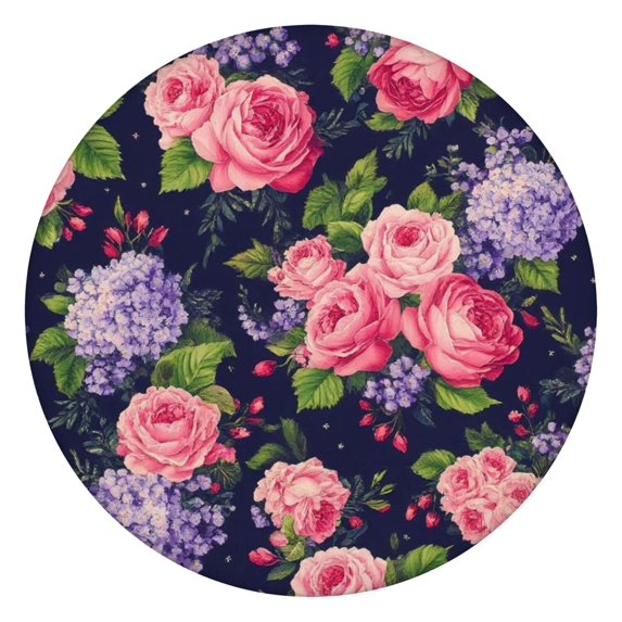 Pioneer Flower Floral Print Pattern Round Fitted Tablecloth with Elastic Edge,Dining Table Cover Waterproof,Outdoor Round Tablecloth for Camping,Dining,Indoor and Outdoor