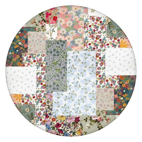 Pioneer Flower Floral Print Pattern Round Fitted Tablecloth with Elastic Edge,Dining Table Cover Waterproof,Outdoor Round Tablecloth for Camping,Dining,Indoor and Outdoor