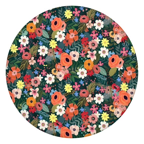 Pioneer Flower Floral Print Pattern Round Fitted Tablecloth with Elastic Edge,Dining Table Cover Waterproof,Outdoor Round Tablecloth for Camping,Dining,Indoor and Outdoor