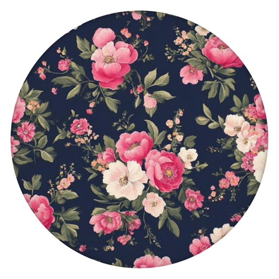 Pioneer Flower Floral Print Pattern Round Fitted Tablecloth with Elastic Edge,Dining Table Cover Waterproof,Outdoor Round Tablecloth for Camping,Dining,Indoor and Outdoor