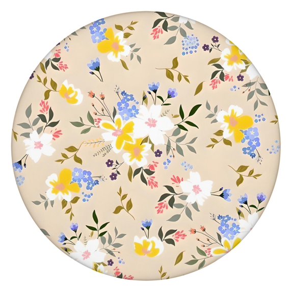 Pioneer Flower Floral Print Pattern Round Fitted Tablecloth with Elastic Edge,Dining Table Cover Waterproof,Outdoor Round Tablecloth for Camping,Dining,Indoor and Outdoor