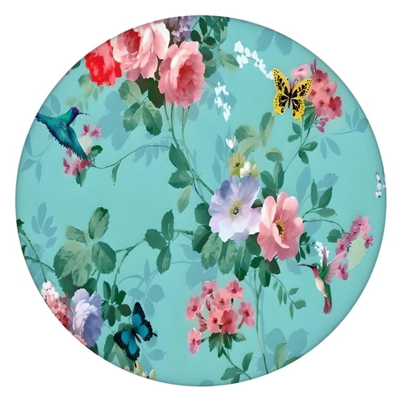 Pioneer Flower Floral Print Pattern Round Fitted Tablecloth with Elastic Edge,Dining Table Cover Waterproof,Outdoor Round Tablecloth for Camping,Dining,Indoor and Outdoor