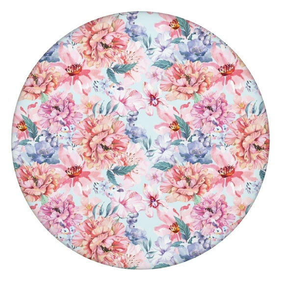 Pioneer Flower Floral Print Pattern Round Fitted Tablecloth with Elastic Edge,Dining Table Cover Waterproof,Outdoor Round Tablecloth for Camping,Dining,Indoor and Outdoor