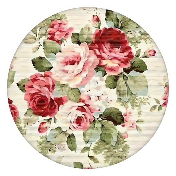 Pioneer Flower Floral Print Pattern Round Fitted Tablecloth with Elastic Edge,Dining Table Cover Waterproof,Outdoor Round Tablecloth for Camping,Dining,Indoor and Outdoor