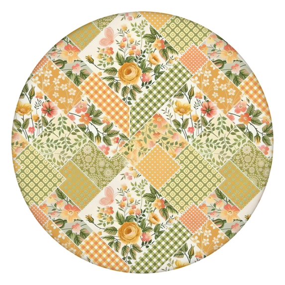 Pioneer Flower Floral Print Pattern Round Fitted Tablecloth with Elastic Edge,Dining Table Cover Waterproof,Outdoor Round Tablecloth for Camping,Dining,Indoor and Outdoor