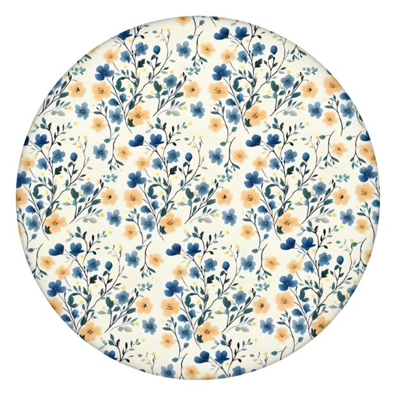 Pioneer Flower Floral Print Pattern Round Fitted Tablecloth with Elastic Edge,Dining Table Cover Waterproof,Outdoor Round Tablecloth for Camping,Dining,Indoor and Outdoor