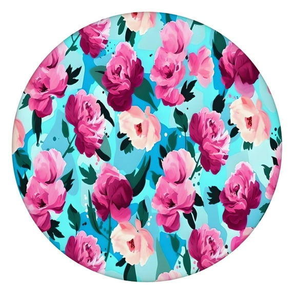 Pioneer Flower Floral Print Pattern Round Fitted Tablecloth with Elastic Edge,Dining Table Cover Waterproof,Outdoor Round Tablecloth for Camping,Dining,Indoor and Outdoor