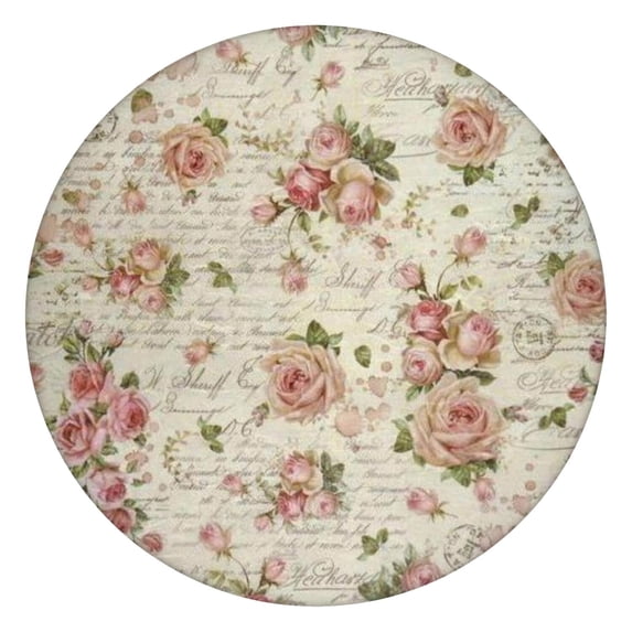 Pioneer Flower Floral Print Pattern Round Fitted Tablecloth with Elastic Edge,Dining Table Cover Waterproof,Outdoor Round Tablecloth for Camping,Dining,Indoor and Outdoor