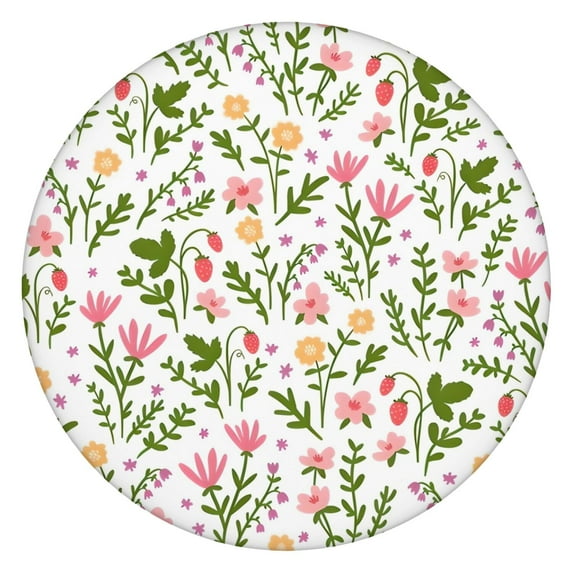 Pioneer Flower Floral Print Pattern Round Fitted Tablecloth with Elastic Edge,Dining Table Cover Waterproof,Outdoor Round Tablecloth for Camping,Dining,Indoor and Outdoor