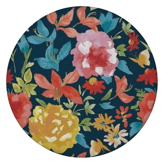 Pioneer Flower Floral Print Pattern Round Fitted Tablecloth with Elastic Edge,Dining Table Cover Waterproof,Outdoor Round Tablecloth for Camping,Dining,Indoor and Outdoor