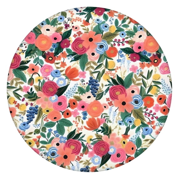 Pioneer Flower Floral Print Pattern Round Fitted Tablecloth with Elastic Edge,Dining Table Cover Waterproof,Outdoor Round Tablecloth for Camping,Dining,Indoor and Outdoor