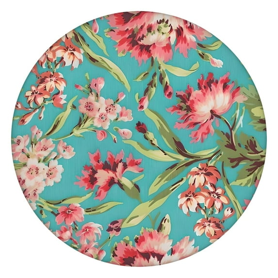 Pioneer Flower Floral Print Pattern Round Fitted Tablecloth with Elastic Edge,Dining Table Cover Waterproof,Outdoor Round Tablecloth for Camping,Dining,Indoor and Outdoor