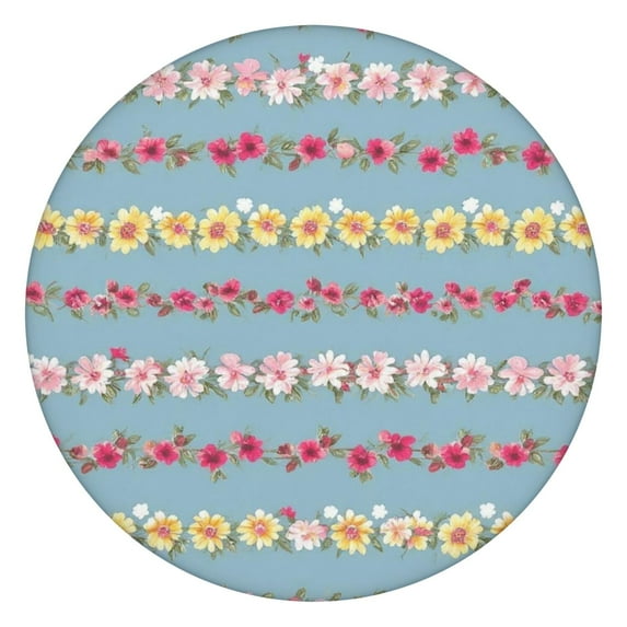 Pioneer Flower Floral Print Pattern Round Fitted Tablecloth with Elastic Edge,Dining Table Cover Waterproof,Outdoor Round Tablecloth for Camping,Dining,Indoor and Outdoor