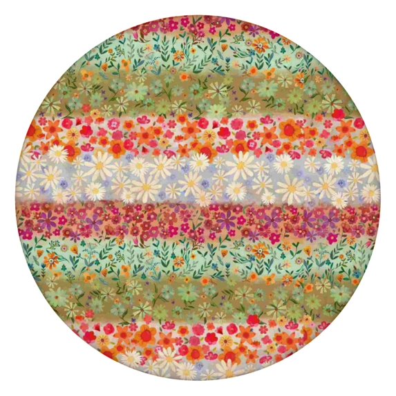 Pioneer Flower Floral Print Pattern Round Fitted Tablecloth with Elastic Edge,Dining Table Cover Waterproof,Outdoor Round Tablecloth for Camping,Dining,Indoor and Outdoor