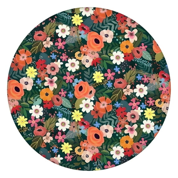 Pioneer Flower Floral Print Pattern Round Fitted Tablecloth with Elastic Edge,Dining Table Cover Waterproof,Outdoor Round Tablecloth for Camping,Dining,Indoor and Outdoor
