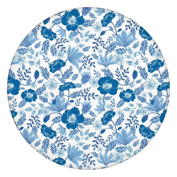 Pioneer Flower Floral Print Pattern Round Fitted Tablecloth with Elastic Edge,Dining Table Cover Waterproof,Outdoor Round Tablecloth for Camping,Dining,Indoor and Outdoor