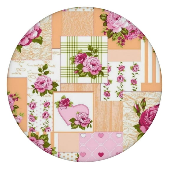 Pioneer Flower Floral Print Pattern Round Fitted Tablecloth with Elastic Edge,Dining Table Cover Waterproof,Outdoor Round Tablecloth for Camping,Dining,Indoor and Outdoor