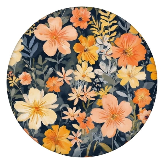 Pioneer Flower Floral Print Pattern Round Fitted Tablecloth with Elastic Edge,Dining Table Cover Waterproof,Outdoor Round Tablecloth for Camping,Dining,Indoor and Outdoor