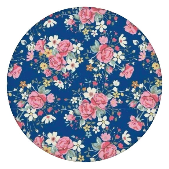 Pioneer Flower Floral Print Pattern Round Fitted Tablecloth with Elastic Edge,Dining Table Cover Waterproof,Outdoor Round Tablecloth for Camping,Dining,Indoor and Outdoor