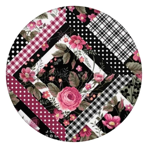 Pioneer Flower Floral Print Pattern Round Fitted Tablecloth with Elastic Edge,Dining Table Cover Waterproof,Outdoor Round Tablecloth for Camping,Dining,Indoor and Outdoor