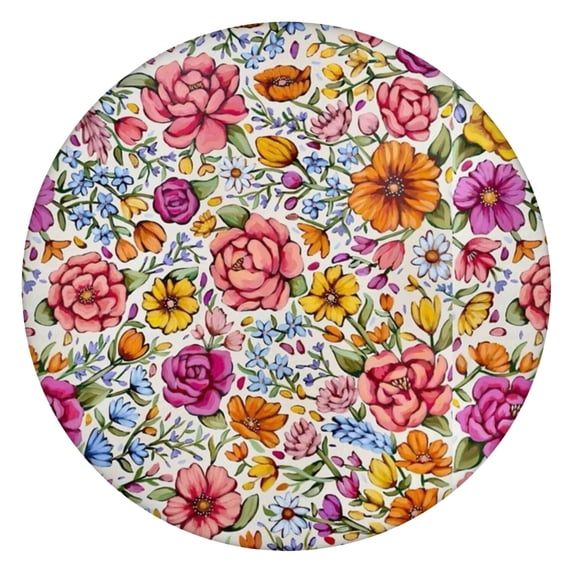 Pioneer Flower Floral Print Pattern Round Fitted Tablecloth with Elastic Edge,Dining Table Cover Waterproof,Outdoor Round Tablecloth for Camping,Dining,Indoor and Outdoor