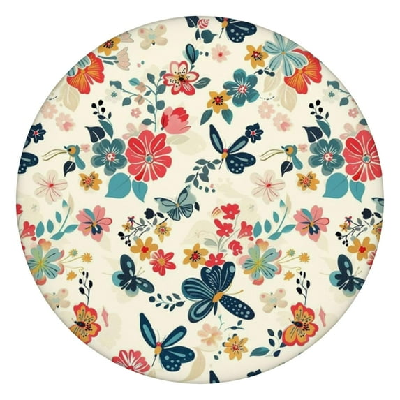 Pioneer Flower Floral Print Pattern Round Fitted Tablecloth with Elastic Edge,Dining Table Cover Waterproof,Outdoor Round Tablecloth for Camping,Dining,Indoor and Outdoor