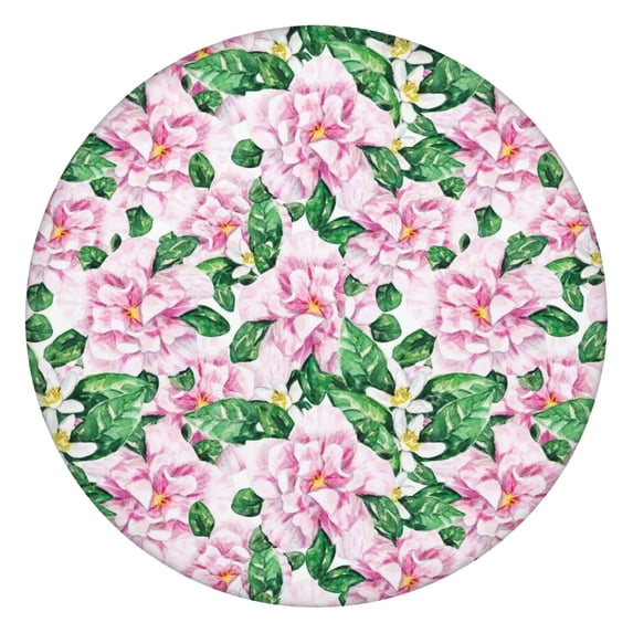Pioneer Flower Floral Print Pattern Round Fitted Tablecloth with Elastic Edge,Dining Table Cover Waterproof,Outdoor Round Tablecloth for Camping,Dining,Indoor and Outdoor