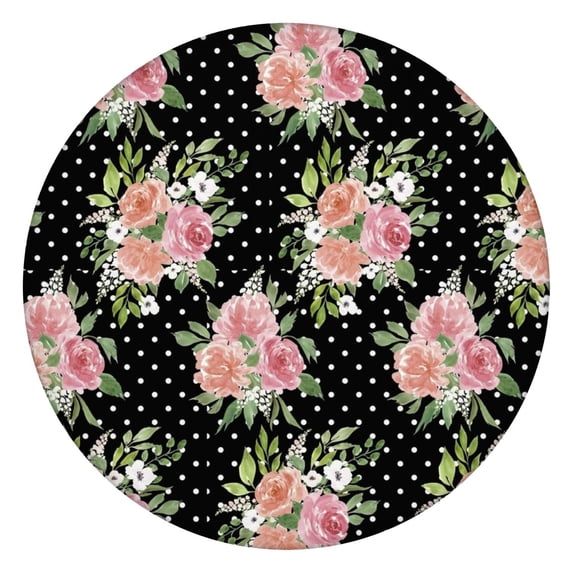 Pioneer Flower Floral Print Pattern Round Fitted Tablecloth with Elastic Edge,Dining Table Cover Waterproof,Outdoor Round Tablecloth for Camping,Dining,Indoor and Outdoor