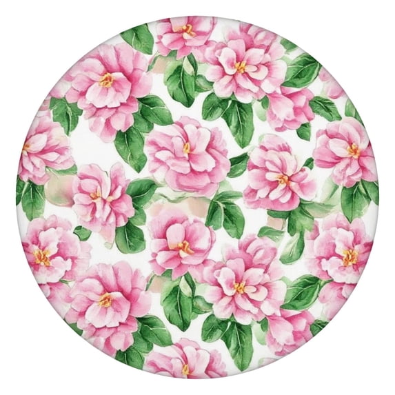 Pioneer Flower Floral Print Pattern Round Fitted Tablecloth with Elastic Edge,Dining Table Cover Waterproof,Outdoor Round Tablecloth for Camping,Dining,Indoor and Outdoor