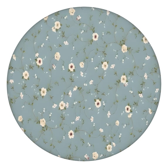 Pioneer Flower Floral Print Pattern Round Fitted Tablecloth with Elastic Edge,Dining Table Cover Waterproof,Outdoor Round Tablecloth for Camping,Dining,Indoor and Outdoor