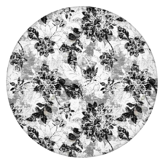 Pioneer Flower Floral Print Pattern Round Fitted Tablecloth with Elastic Edge,Dining Table Cover Waterproof,Outdoor Round Tablecloth for Camping,Dining,Indoor and Outdoor