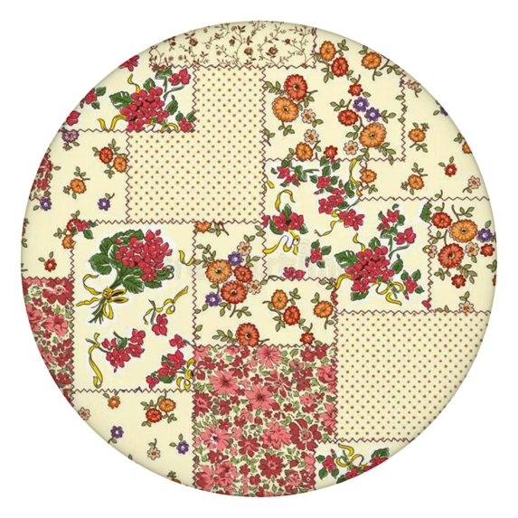 Pioneer Flower Floral Print Pattern Round Fitted Tablecloth with Elastic Edge,Dining Table Cover Waterproof,Outdoor Round Tablecloth for Camping,Dining,Indoor and Outdoor