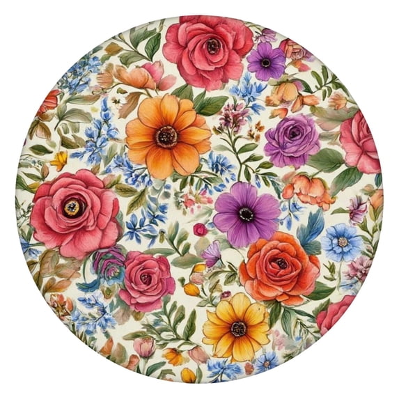 Pioneer Flower Floral Print Pattern Round Fitted Tablecloth with Elastic Edge,Dining Table Cover Waterproof,Outdoor Round Tablecloth for Camping,Dining,Indoor and Outdoor