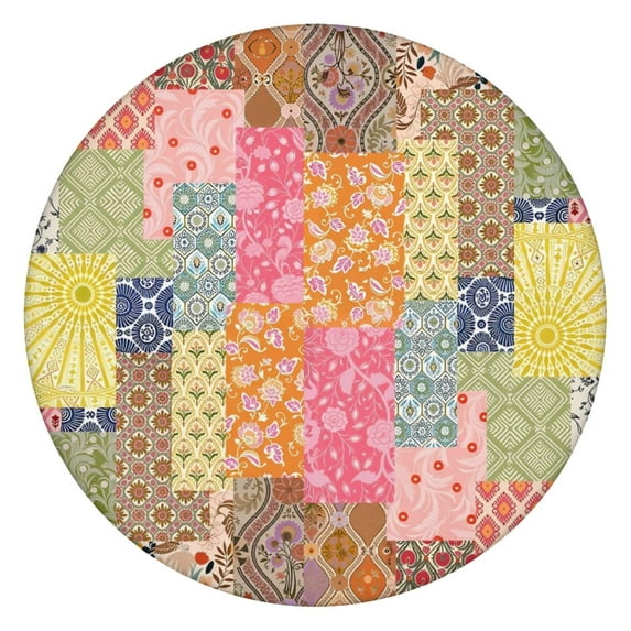 Pioneer Flower Floral Print Pattern Round Fitted Tablecloth with Elastic Edge,Dining Table Cover Waterproof,Outdoor Round Tablecloth for Camping,Dining,Indoor and Outdoor