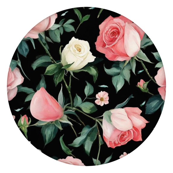Pioneer Flower Floral Print Pattern Round Fitted Tablecloth with Elastic Edge,Dining Table Cover Waterproof,Outdoor Round Tablecloth for Camping,Dining,Indoor and Outdoor