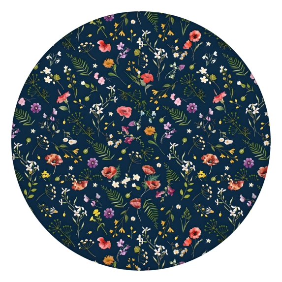 Pioneer Flower Floral Print Pattern Round Fitted Tablecloth with Elastic Edge,Dining Table Cover Waterproof,Outdoor Round Tablecloth for Camping,Dining,Indoor and Outdoor