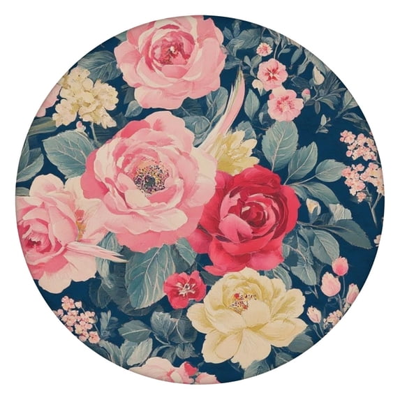 Pioneer Flower Floral Print Pattern Round Fitted Tablecloth with Elastic Edge,Dining Table Cover Waterproof,Outdoor Round Tablecloth for Camping,Dining,Indoor and Outdoor