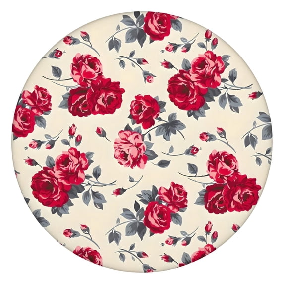 Pioneer Flower Floral Print Pattern Round Fitted Tablecloth with Elastic Edge,Dining Table Cover Waterproof,Outdoor Round Tablecloth for Camping,Dining,Indoor and Outdoor