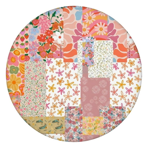 Pioneer Flower Floral Print Pattern Round Fitted Tablecloth with Elastic Edge,Dining Table Cover Waterproof,Outdoor Round Tablecloth for Camping,Dining,Indoor and Outdoor