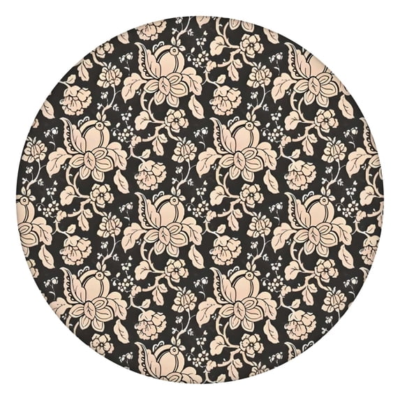 Pioneer Flower Floral Print Pattern Round Fitted Tablecloth with Elastic Edge,Dining Table Cover Waterproof,Outdoor Round Tablecloth for Camping,Dining,Indoor and Outdoor