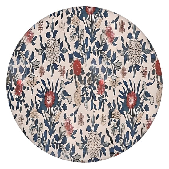Pioneer Flower Floral Print Pattern Round Fitted Tablecloth with Elastic Edge,Dining Table Cover Waterproof,Outdoor Round Tablecloth for Camping,Dining,Indoor and Outdoor
