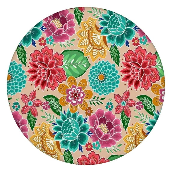 Pioneer Flower Floral Print Pattern Round Fitted Tablecloth with Elastic Edge,Dining Table Cover Waterproof,Outdoor Round Tablecloth for Camping,Dining,Indoor and Outdoor