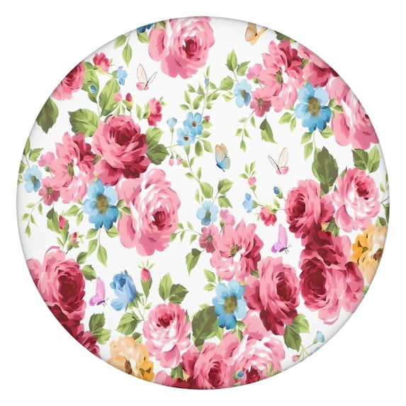 Pioneer Flower Floral Print Pattern Round Fitted Tablecloth with Elastic Edge,Dining Table Cover Waterproof,Outdoor Round Tablecloth for Camping,Dining,Indoor and Outdoor