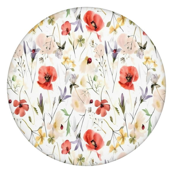 Pioneer Flower Floral Print Pattern Round Fitted Tablecloth with Elastic Edge,Dining Table Cover Waterproof,Outdoor Round Tablecloth for Camping,Dining,Indoor and Outdoor